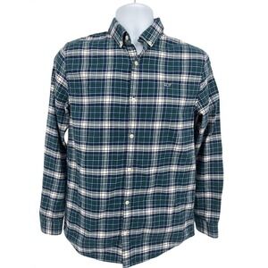 Vineyard Vines Boys XL 18 Whale Shirt Green Navy Blue Plaid Flannel Button Down